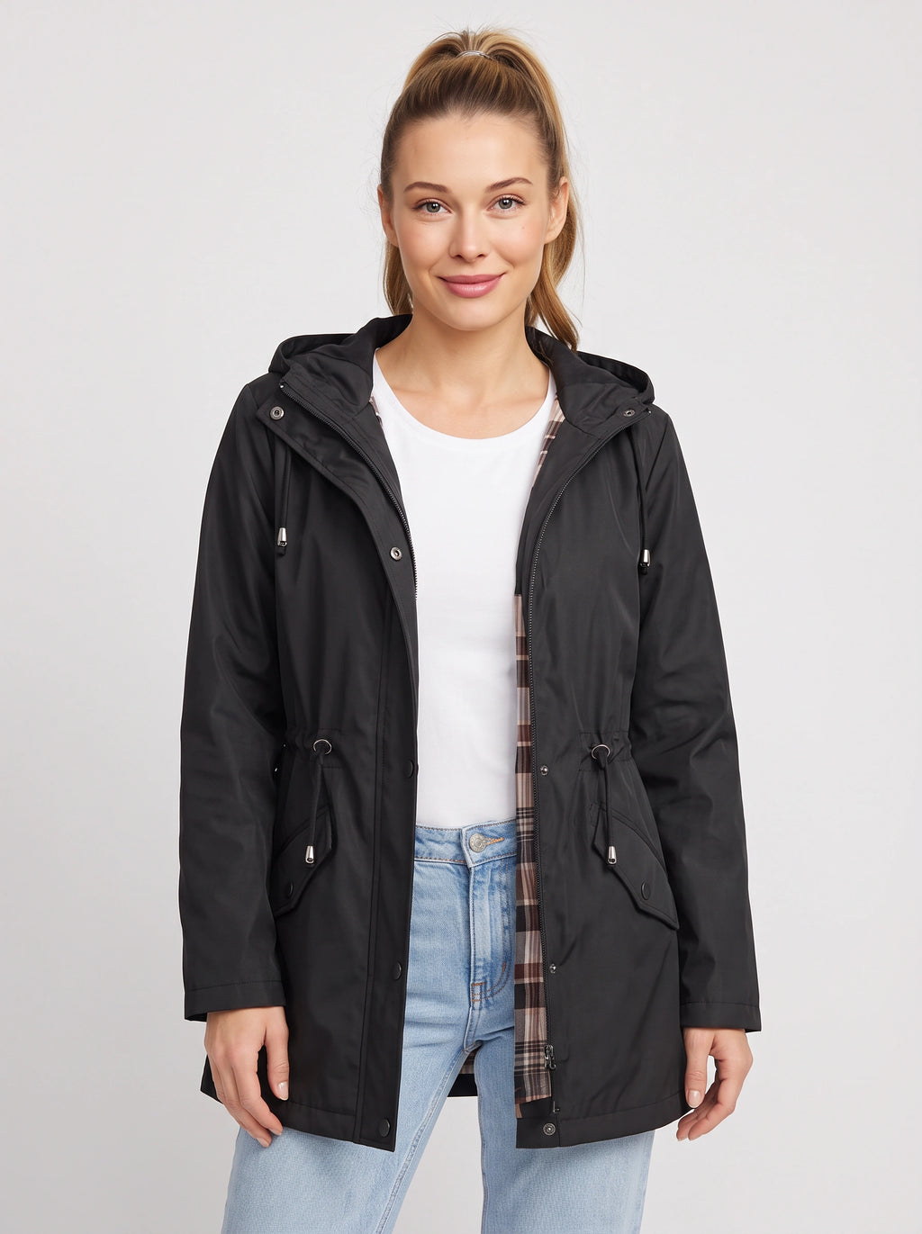 Noraia Parka Capuche Doublée – Femme Imperméable Automne Ville Casual Mi-Longue
