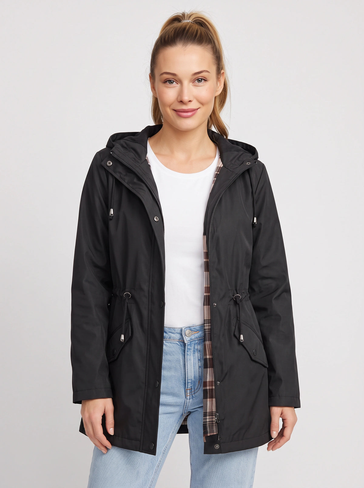 Noraia Parka Capuche Doublée – Femme Imperméable Automne Ville Casual Mi-Longue