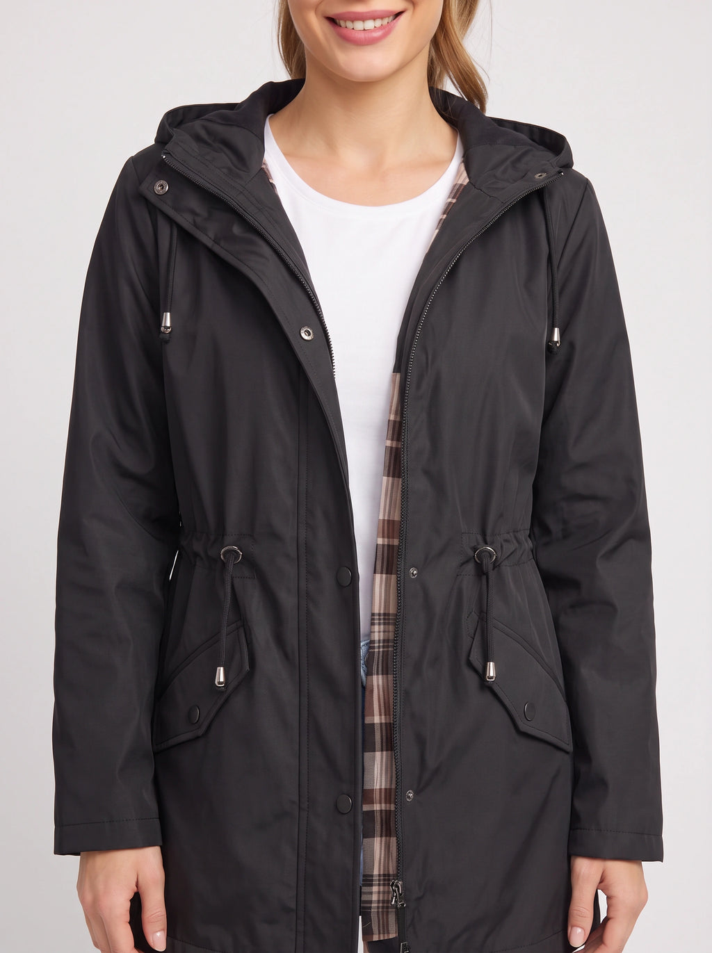 Noraia Parka Capuche Doublée – Femme Imperméable Automne Ville Casual Mi-Longue