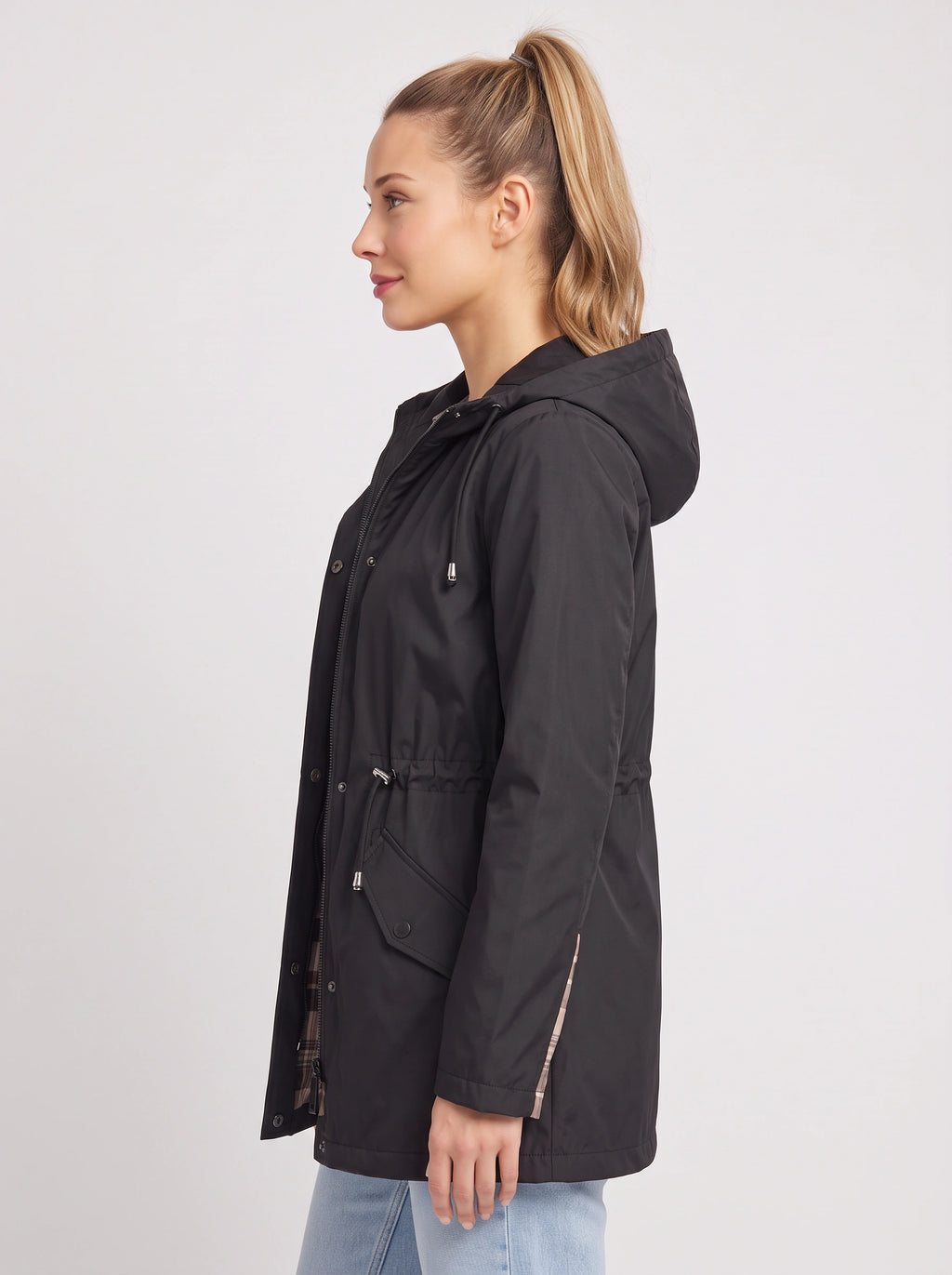 Noraia Parka Capuche Doublée – Femme Imperméable Automne Ville Casual Mi-Longue