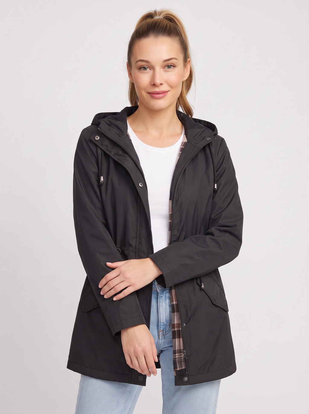 Noraia Parka Capuche Doublée – Femme Imperméable Automne Ville Casual Mi-Longue