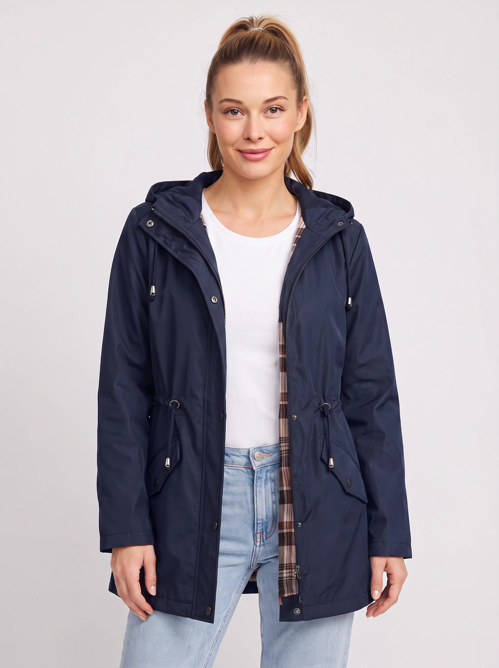 Noraia Parka Capuche Doublée – Femme Imperméable Automne Ville Casual Mi-Longue