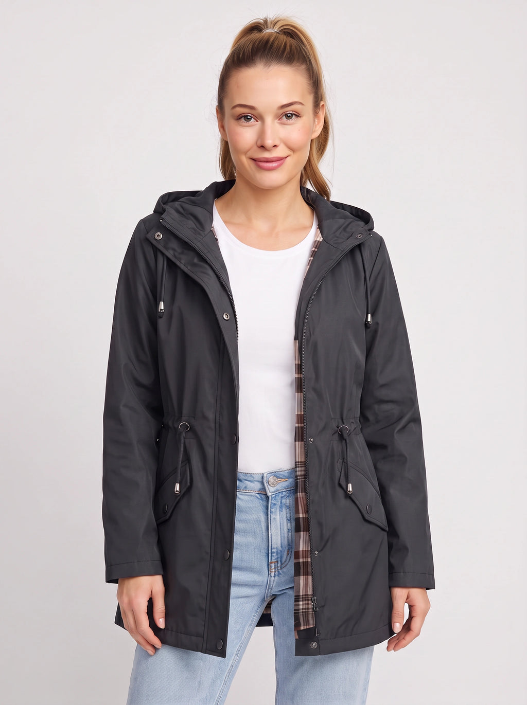 Noraia Parka Capuche Doublée – Femme Imperméable Automne Ville Casual Mi-Longue