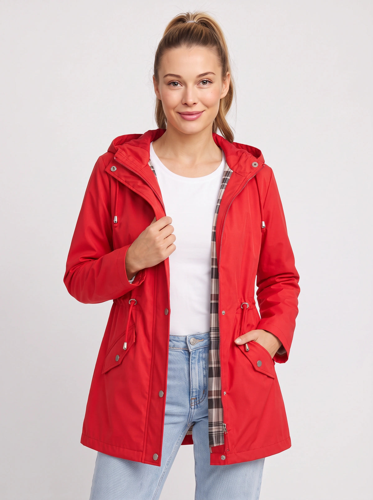Noraia Parka Capuche Doublée – Femme Imperméable Automne Ville Casual Mi-Longue