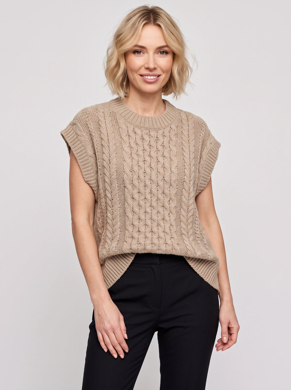 Knaera Pull Sans Manche Torsadé – Femme Automne Gilet Maille Col Rond Oversize Bureau