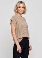 Knaera Pull Sans Manche Torsadé – Femme Automne Gilet Maille Col Rond Oversize Bureau