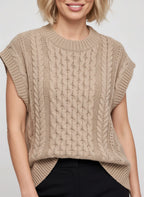 Knaera Pull Sans Manche Torsadé – Femme Automne Gilet Maille Col Rond Oversize Bureau