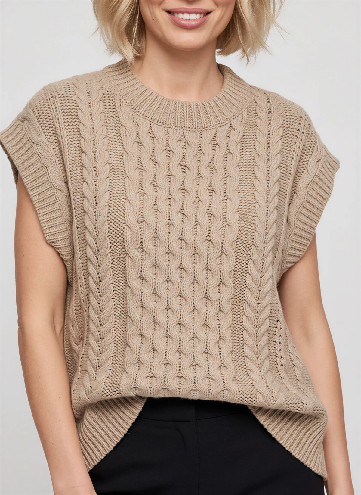 Knaera Pull Sans Manche Torsadé – Femme Automne Gilet Maille Col Rond Oversize Bureau