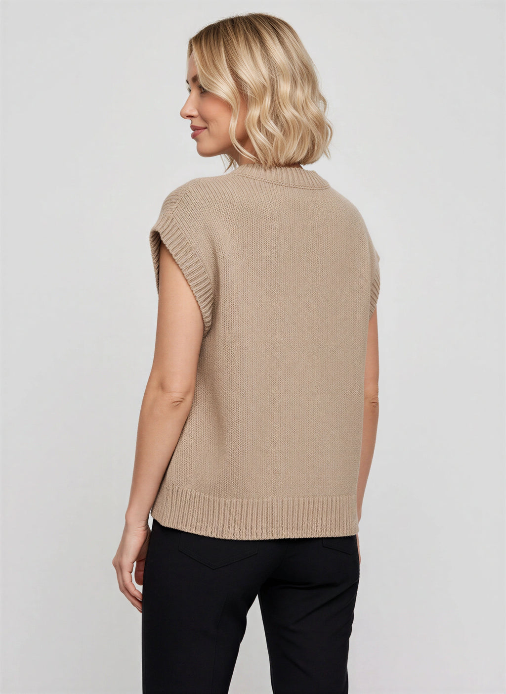 Knaera Pull Sans Manche Torsadé – Femme Automne Gilet Maille Col Rond Oversize Bureau