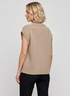 Knaera Pull Sans Manche Torsadé – Femme Automne Gilet Maille Col Rond Oversize Bureau