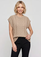 Knaera Pull Sans Manche Torsadé – Femme Automne Gilet Maille Col Rond Oversize Bureau