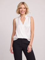Serapha Blouse Cache-Cœur Sans Manches – Femme Bureau Chic Travail Col V Drapé Fluide Automne