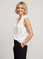 Serapha Blouse Cache-Cœur Sans Manches – Femme Bureau Chic Travail Col V Drapé Fluide Automne