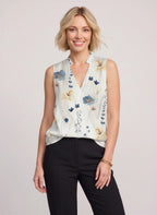 Serapha Blouse Cache-Cœur Sans Manches – Femme Bureau Chic Travail Col V Drapé Fluide Automne