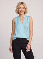 Serapha Blouse Cache-Cœur Sans Manches – Femme Bureau Chic Travail Col V Drapé Fluide Automne