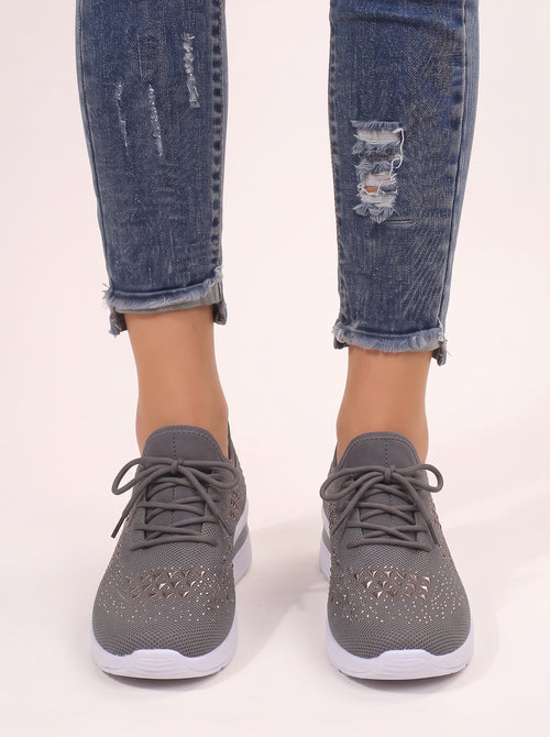 Kinetix Baskets Femme Strass – Sneakers Tendance Lacets Sportswear Décontracté Chic