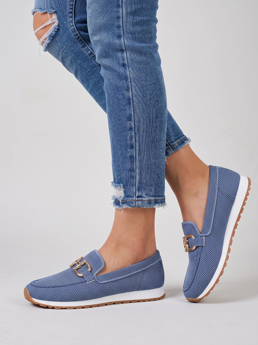 Trixa Mocassin Femme Plateforme – Chaussure Mors Doré Automne Casual Semelle Compensée