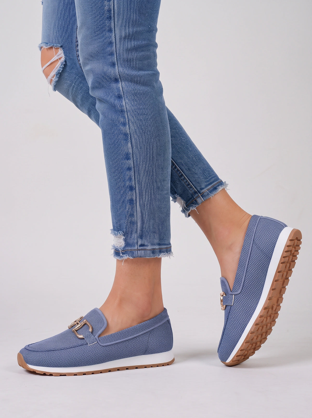 Trixa Mocassin Femme Plateforme – Chaussure Mors Doré Automne Casual Semelle Compensée