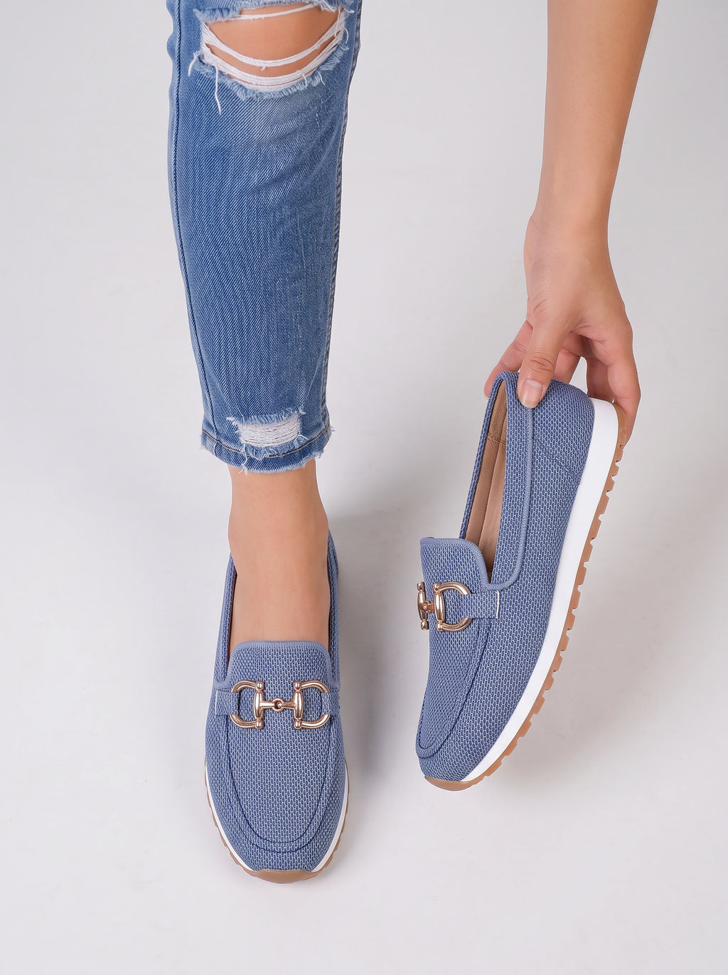 Trixa Mocassin Femme Plateforme – Chaussure Mors Doré Automne Casual Semelle Compensée