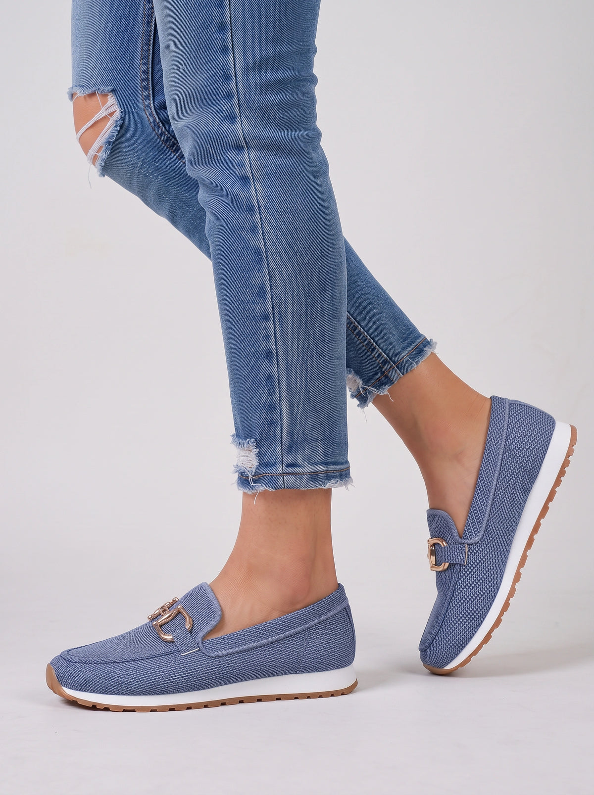 Trixa Mocassin Femme Plateforme – Chaussure Mors Doré Automne Casual Semelle Compensée