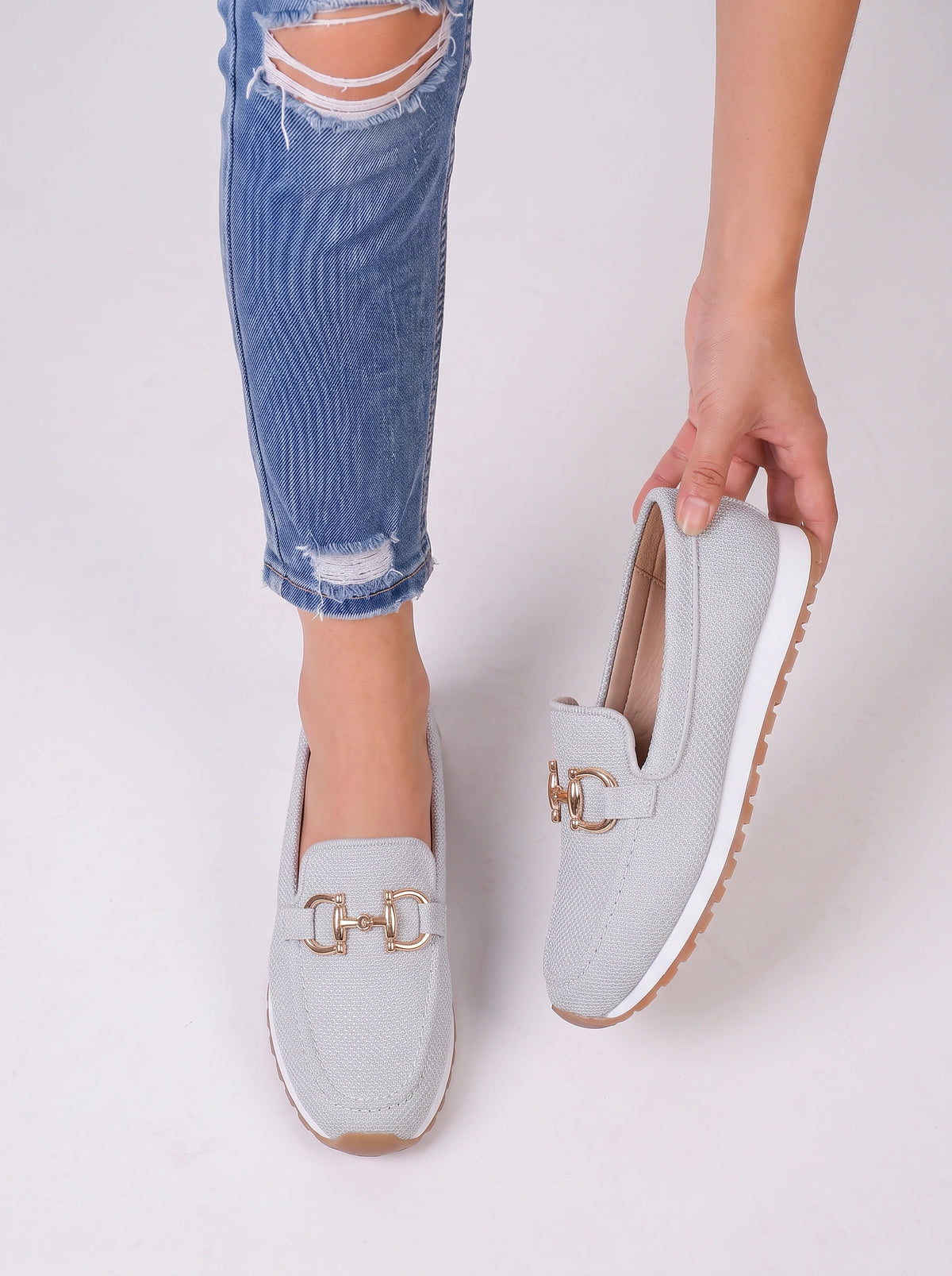 Trixa Mocassin Femme Plateforme – Chaussure Mors Doré Automne Casual Semelle Compensée