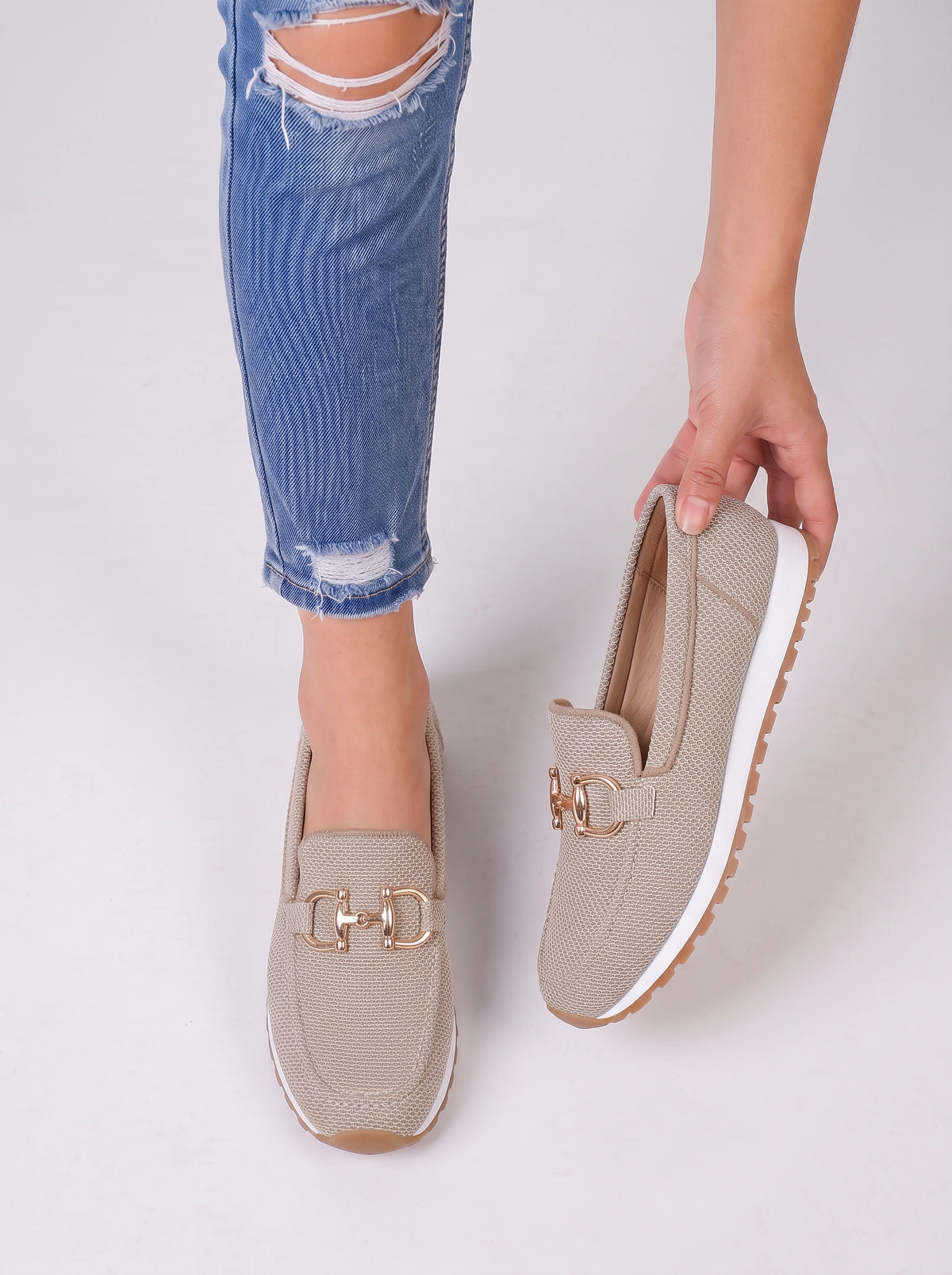 Trixa Mocassin Femme Plateforme – Chaussure Mors Doré Automne Casual Semelle Compensée