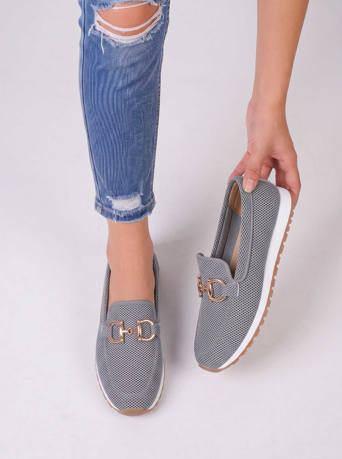 Trixa Mocassin Femme Plateforme – Chaussure Mors Doré Automne Casual Semelle Compensée