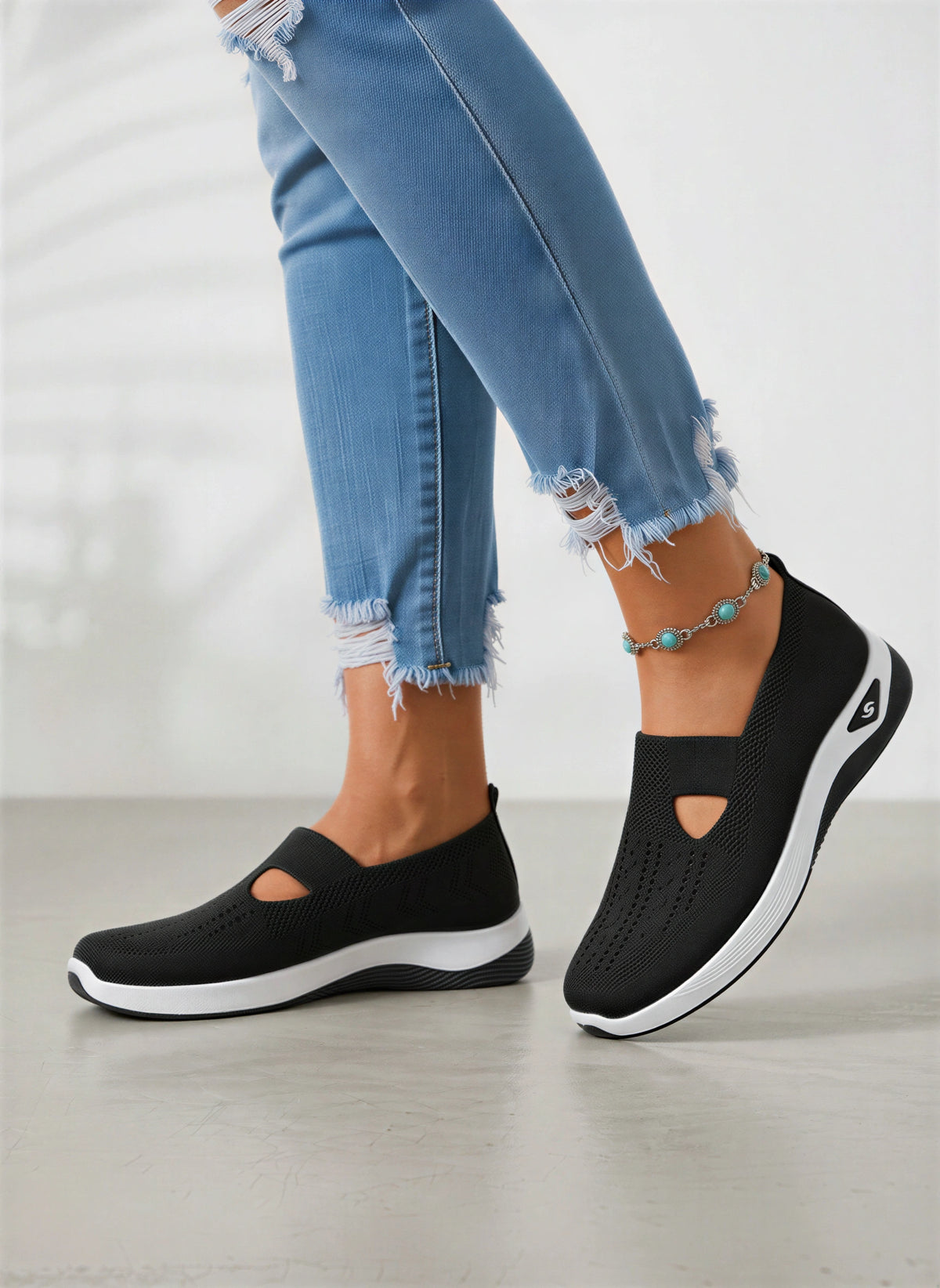 Kniara Baskets Tricot Extensible – Femme Confort Marche Respirant Slip-On Plateforme Légère