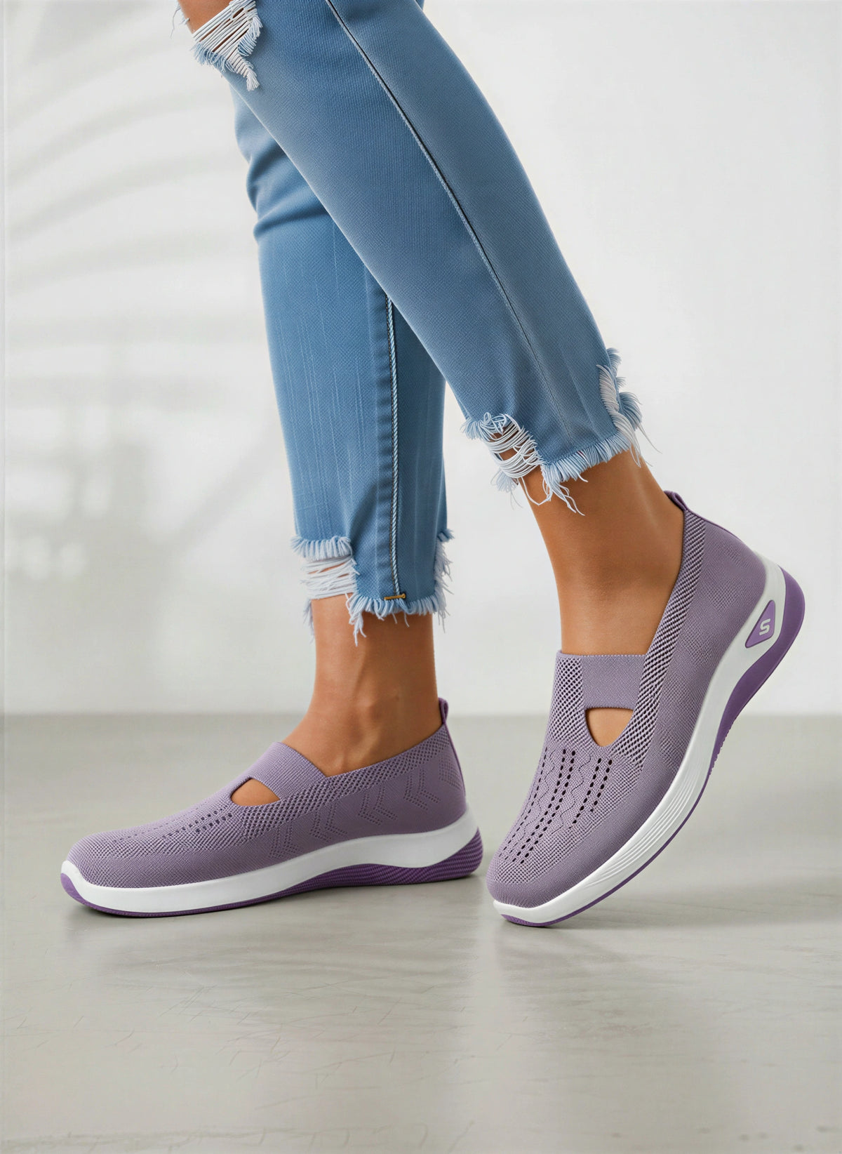 Kniara Baskets Tricot Extensible – Femme Confort Marche Respirant Slip-On Plateforme Légère