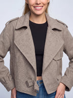 Textura Veste Blazer Croisée – Femme Automne Bureau Chic Oversize Revers Ceinture