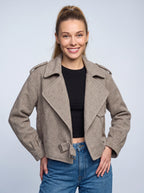 Textura Veste Blazer Croisée – Femme Automne Bureau Chic Oversize Revers Ceinture