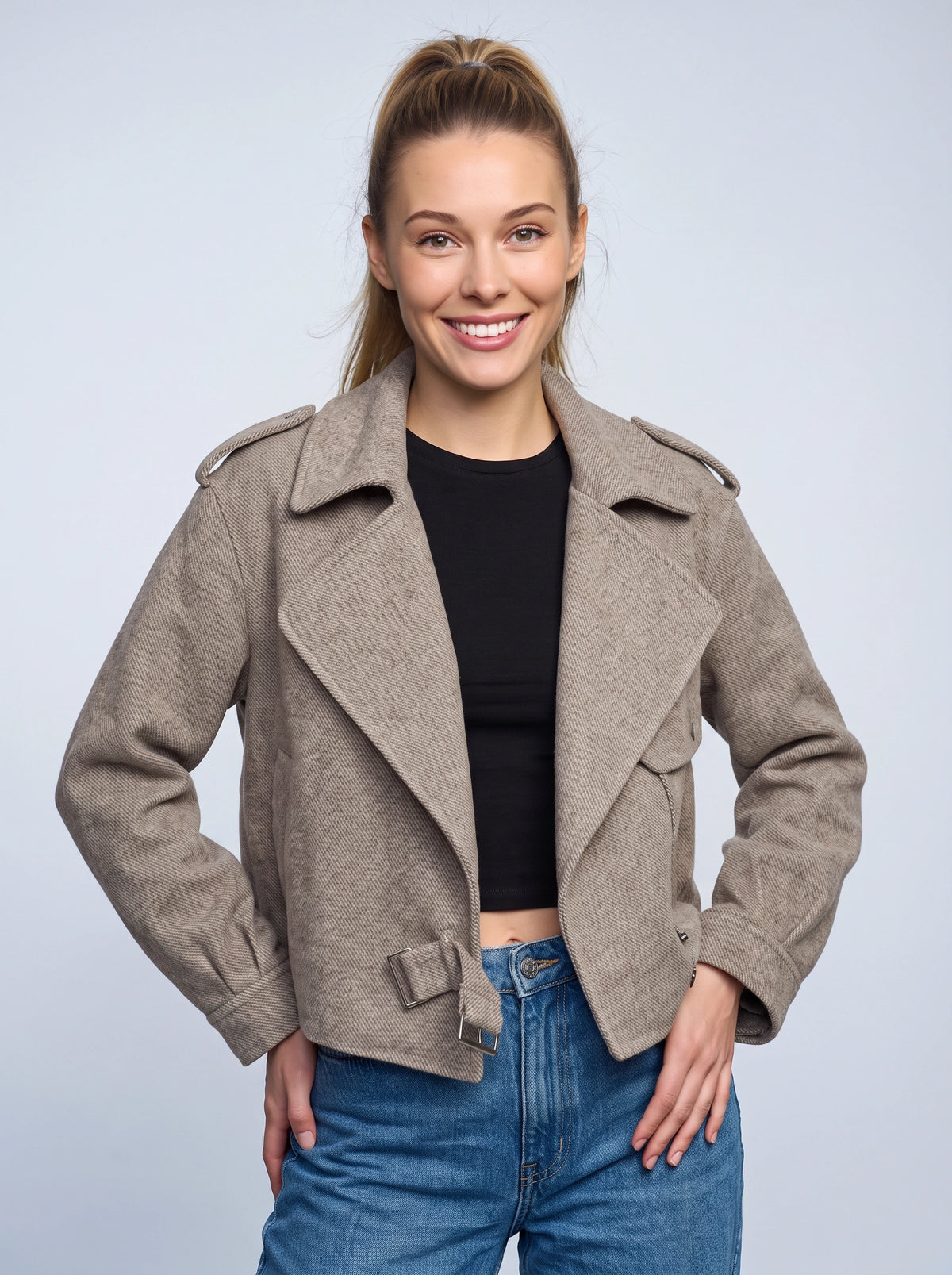 Textura Veste Blazer Croisée – Femme Automne Bureau Chic Oversize Revers Ceinture