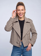 Textura Veste Blazer Croisée – Femme Automne Bureau Chic Oversize Revers Ceinture