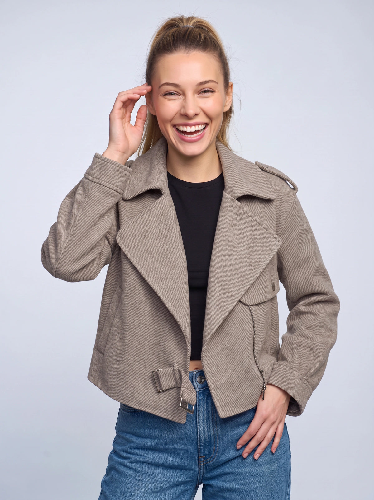 Textura Veste Blazer Croisée – Femme Automne Bureau Chic Oversize Revers Ceinture