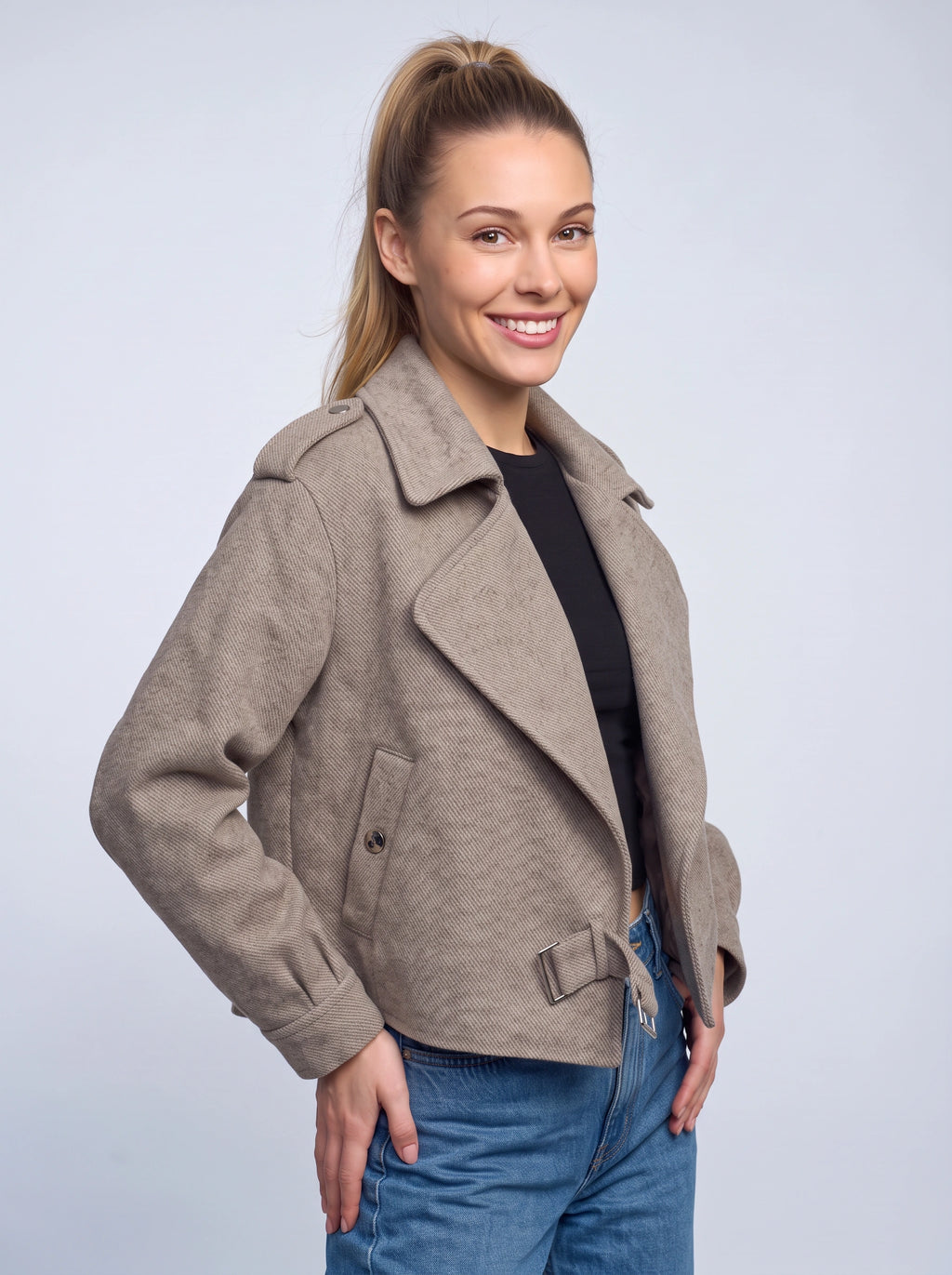 Textura Veste Blazer Croisée – Femme Automne Bureau Chic Oversize Revers Ceinture