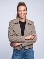 Textura Veste Blazer Croisée – Femme Automne Bureau Chic Oversize Revers Ceinture